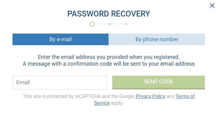 1xBet Forgotten Password