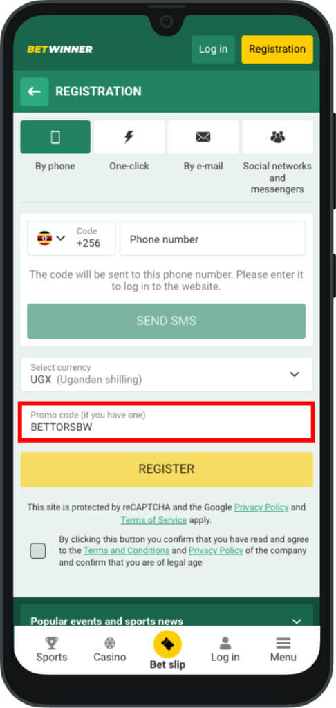 betwinner mobile registration