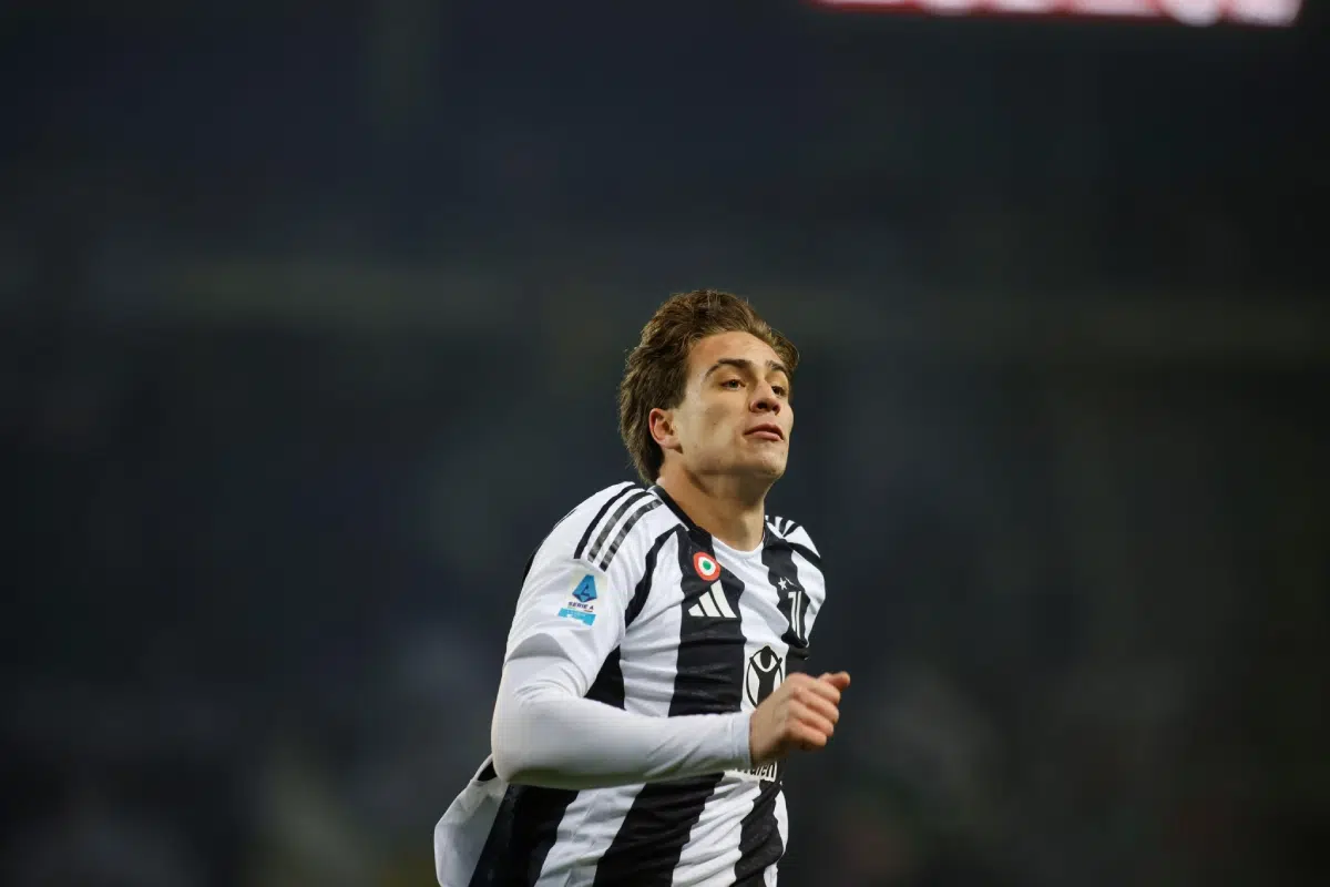 Kenan Yildiz of Juventus FC celebrating after scoring a goal during the Italian Serie A 2024/25 season