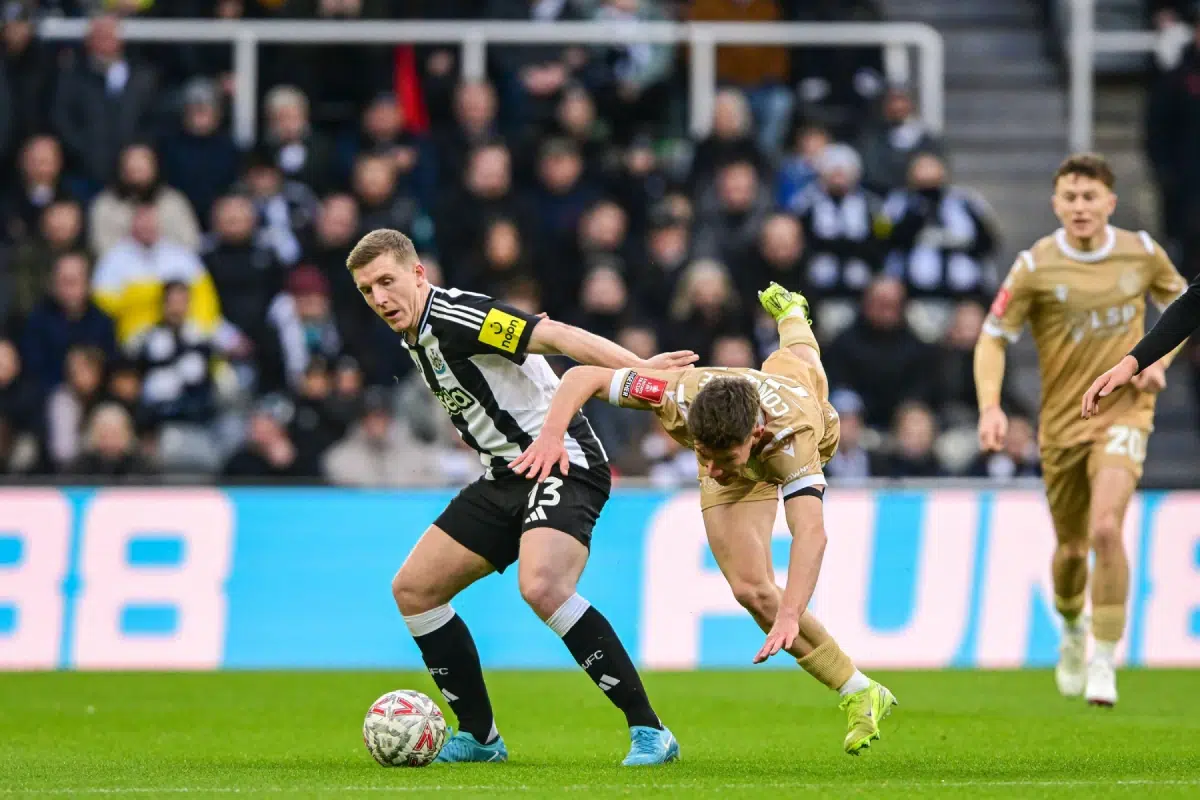 Cameron Congreve of Bromley and Matt Targett of Newcastle United battle for the ball during the FA Cup 2024/25