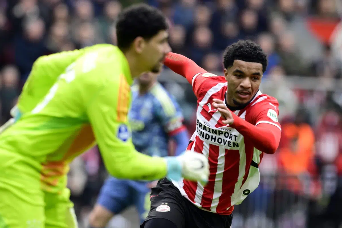 Malik Tillman of PSV Eindhoven during the Dutch Eredivisie match between PSV Eindhoven and AFC Ajax at Phillips Stadium on March 30, 2025 in Eindhoven, Netherlands.