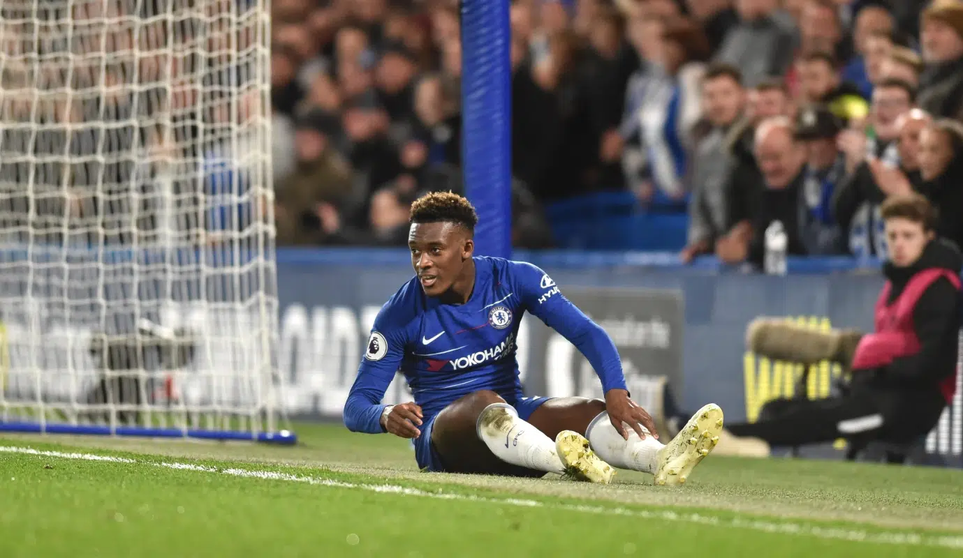 Callum Hudson-Odoi after missing a shot during the Premier League match between Chelsea and Brighton & Hove Albion.