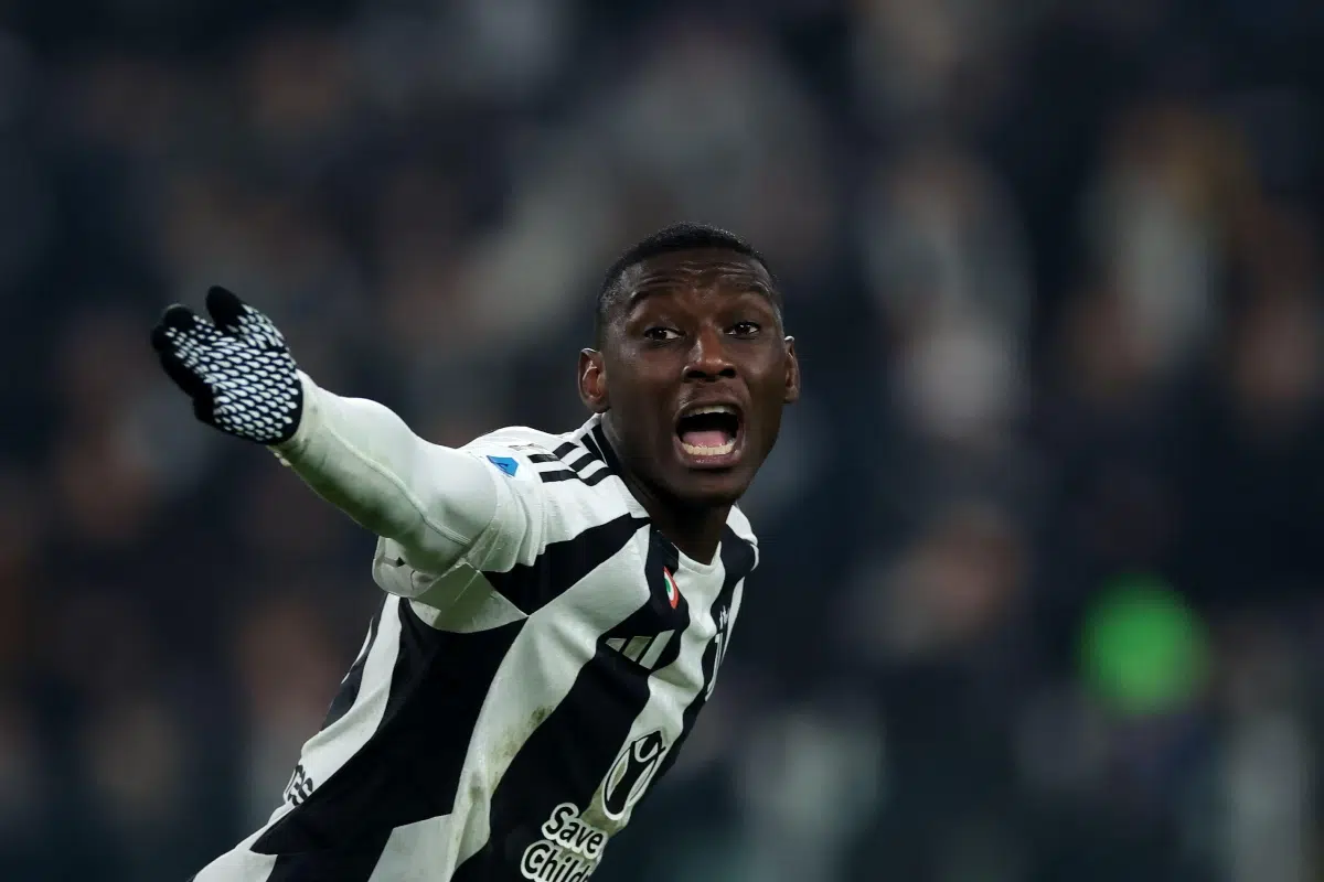 Randal Kolo Muani of Juventus reacts during the Serie A match at Allianz Stadium, 2025